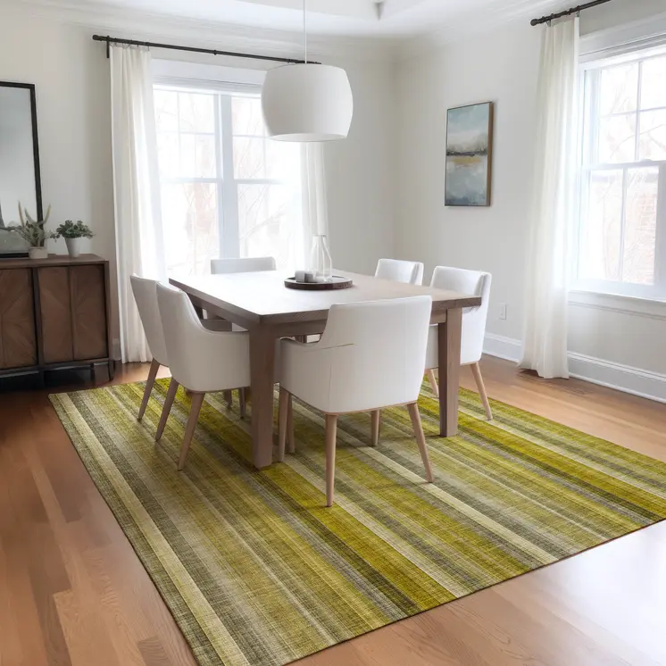 10' X 14' Gold Striped Washable Non Skid Indoor Outdoor Area Rug