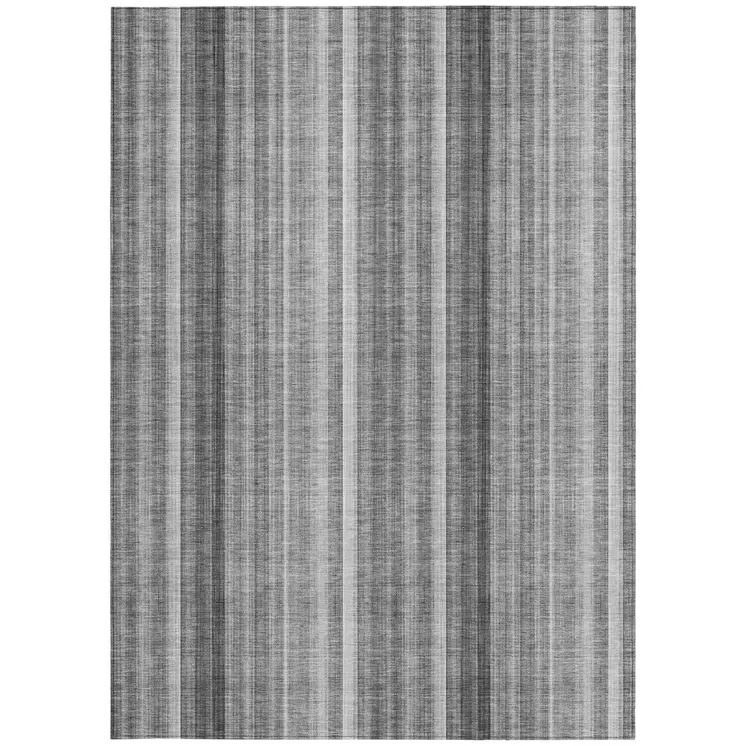 5' X 8' Gray Striped Washable Non Skid Indoor Outdoor Area Rug