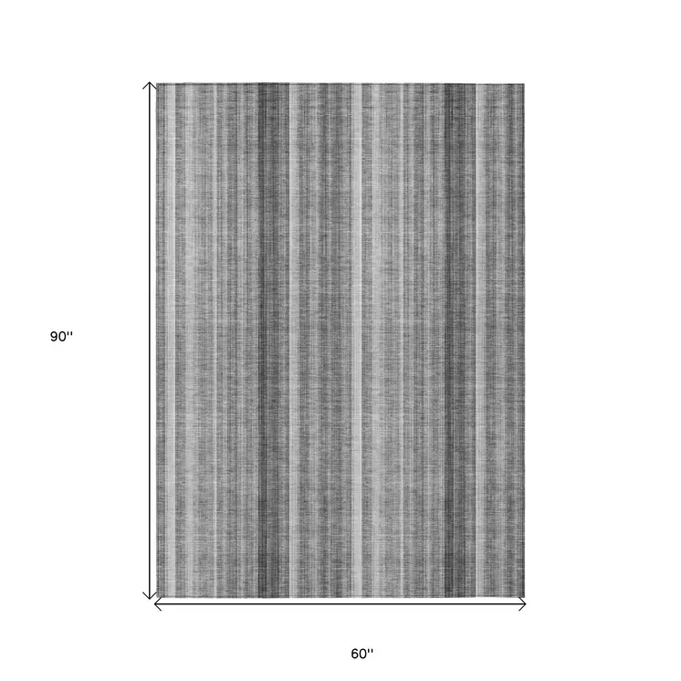 5' X 8' Gray Striped Washable Non Skid Indoor Outdoor Area Rug