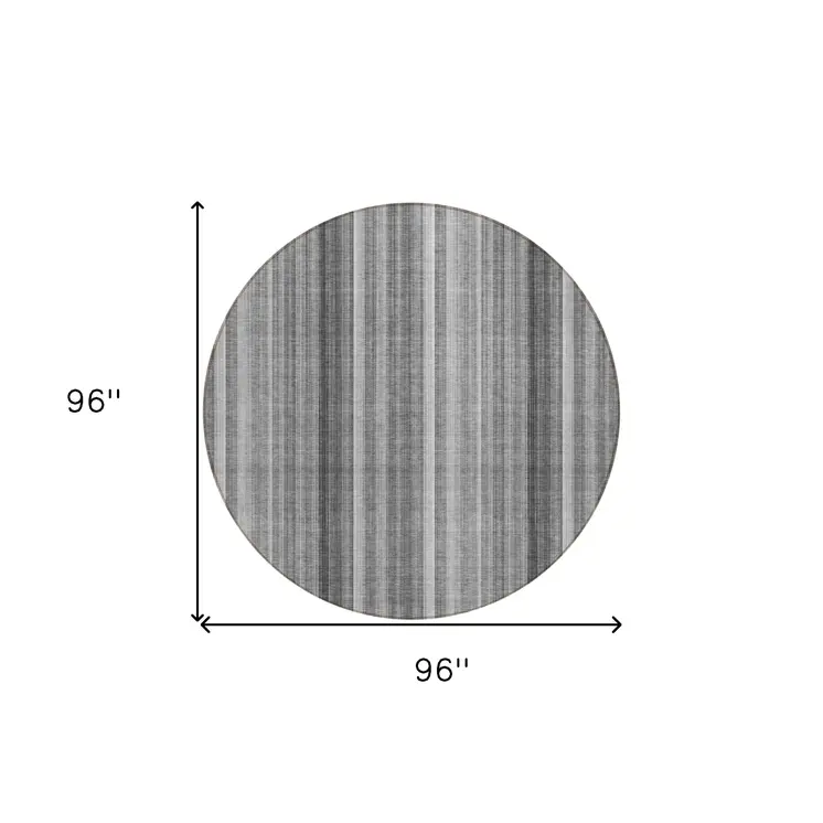 8' Round Gray Round Striped Washable Non Skid Indoor Outdoor Area Rug
