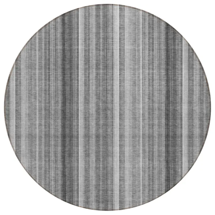 8' Round Gray Round Striped Washable Non Skid Indoor Outdoor Area Rug