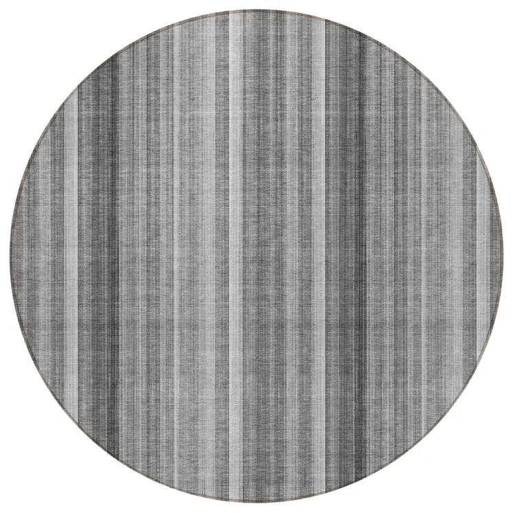 8' Round Gray Round Striped Washable Non Skid Indoor Outdoor Area Rug