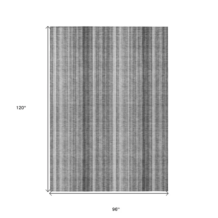 8' X 10' Gray Striped Washable Non Skid Indoor Outdoor Area Rug