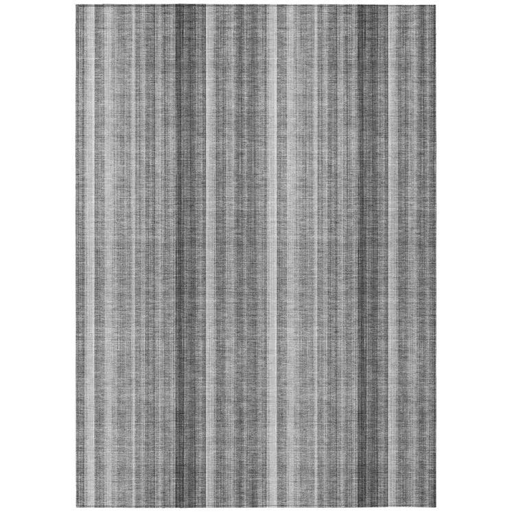 9' X 12' Gray Striped Washable Non Skid Indoor Outdoor Area Rug