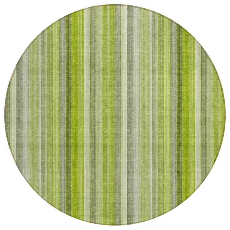 8' Round Green Round Striped Washable Non Skid Indoor Outdoor Area Rug