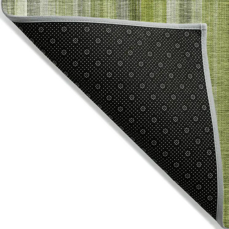 8' Round Green Round Striped Washable Non Skid Indoor Outdoor Area Rug