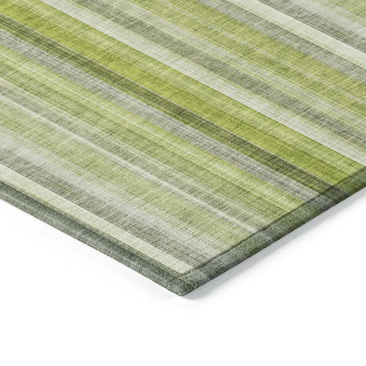 8' Round Green Round Striped Washable Non Skid Indoor Outdoor Area Rug
