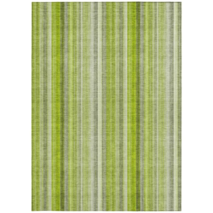 9' X 12' Green Striped Washable Non Skid Indoor Outdoor Area Rug