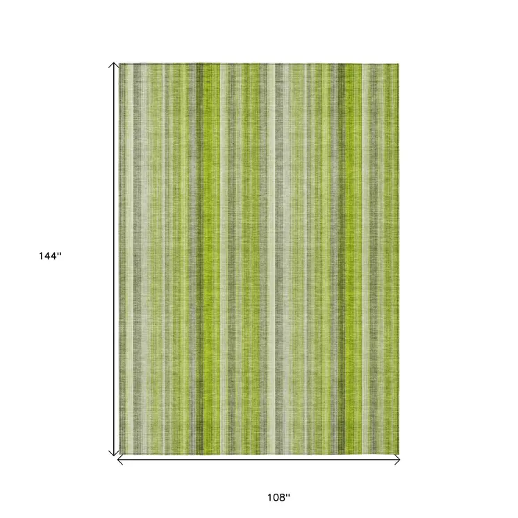 9' X 12' Green Striped Washable Non Skid Indoor Outdoor Area Rug