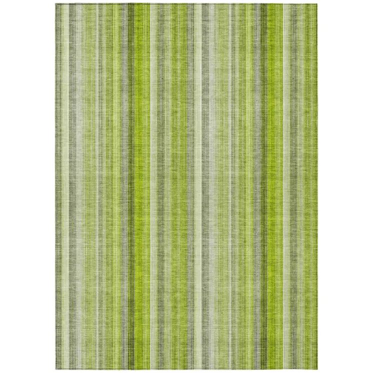 9' X 12' Green Striped Washable Non Skid Indoor Outdoor Area Rug