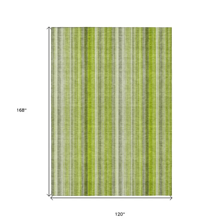 10' X 14' Green Striped Washable Non Skid Indoor Outdoor Area Rug