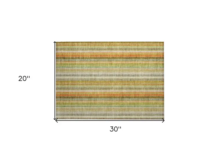 2' X 3' Tan Orange and Green Striped Washable Non Skid Indoor Outdoor Area Rug
