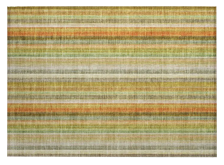 2' X 3' Tan Orange and Green Striped Washable Non Skid Indoor Outdoor Area Rug