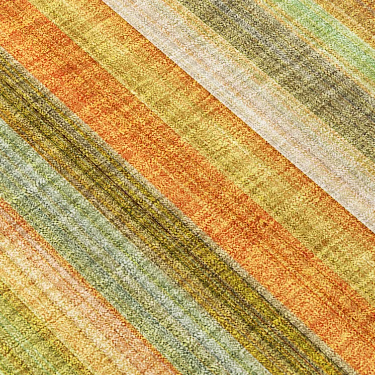 8' Runner Tan Orange and Green Striped Washable Non Skid Indoor Outdoor Runner Rug