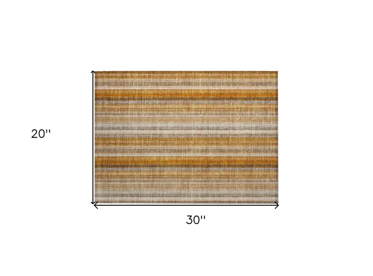 2' X 3' Orange Ivory and Gray Striped Washable Non Skid Indoor Outdoor Area Rug