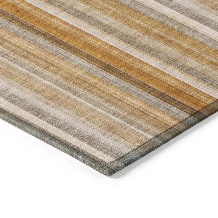 2' X 3' Orange Ivory and Gray Striped Washable Non Skid Indoor Outdoor Area Rug