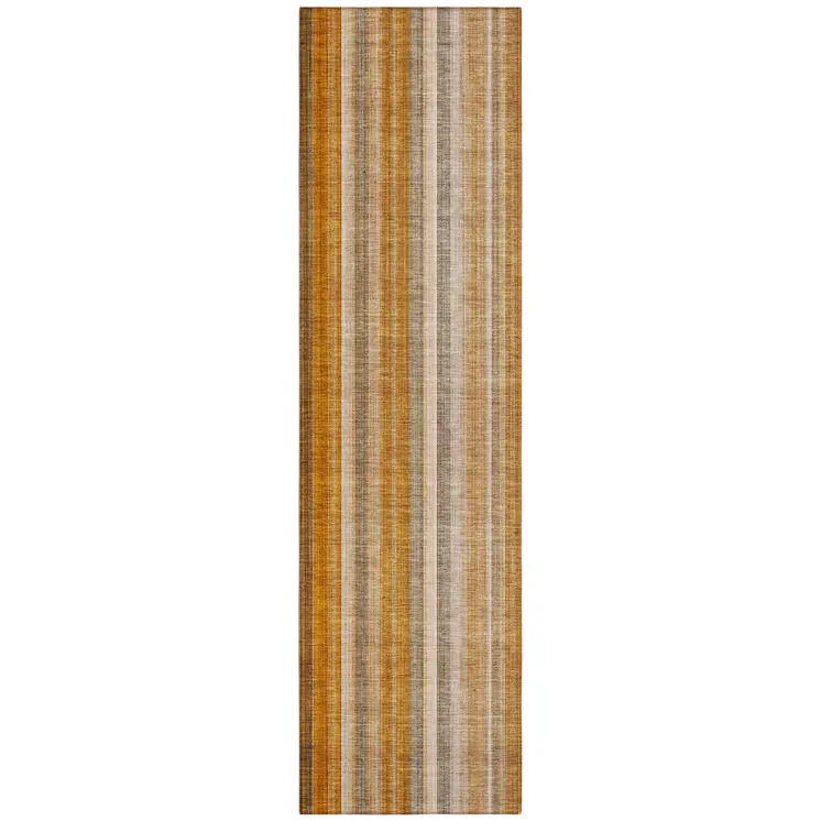 2' X 8' Orange Ivory and Gray Striped Washable Non Skid Indoor Outdoor Runner Rug