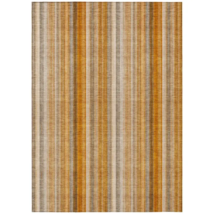 3' X 5' Orange Ivory and Gray Striped Washable Non Skid Indoor Outdoor Area Rug