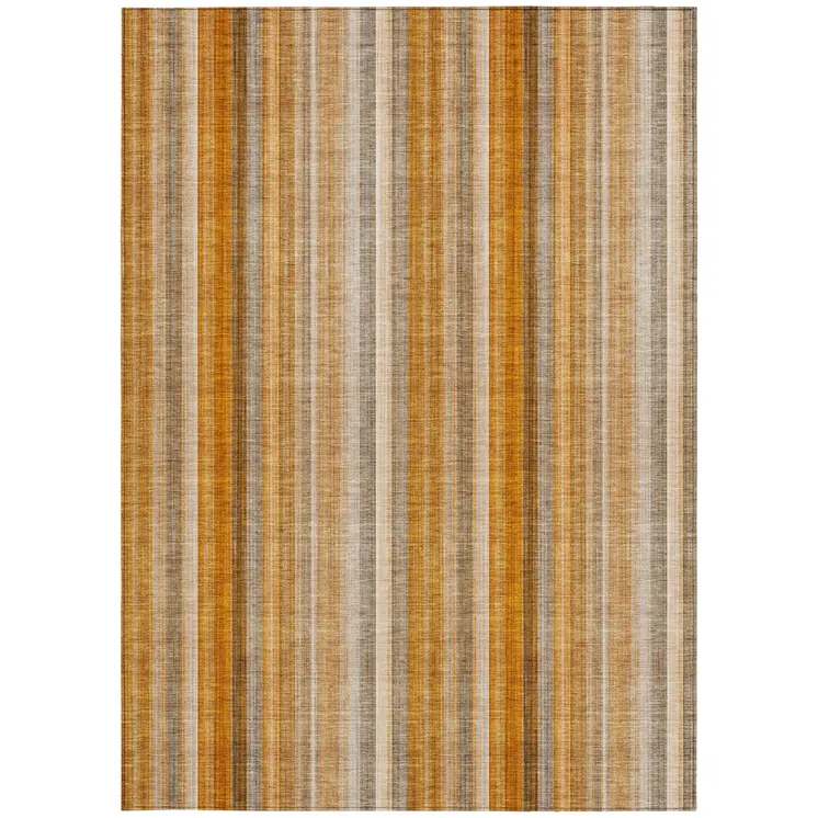 8' X 10' Orange Ivory and Gray Striped Washable Non Skid Indoor Outdoor Area Rug