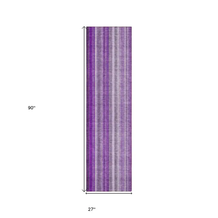 8' Runner Purple Striped Washable Non Skid Indoor Outdoor Runner Rug
