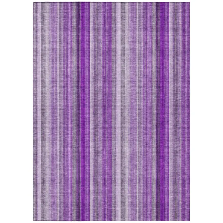 5' X 8' Purple Striped Washable Non Skid Indoor Outdoor Area Rug