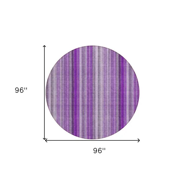 8' Purple Round Striped Washable Indoor Outdoor Area Rug