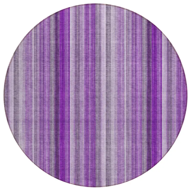 8' Purple Round Striped Washable Indoor Outdoor Area Rug