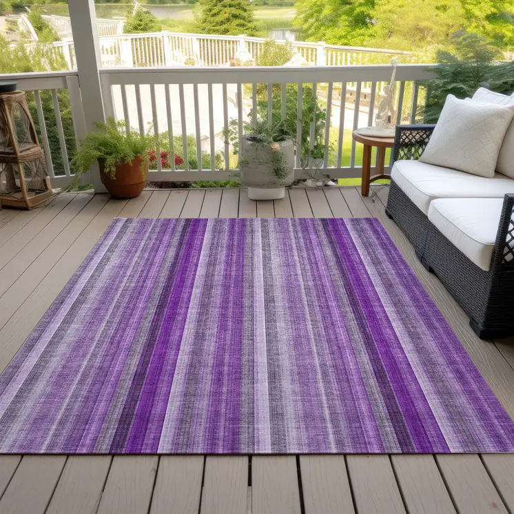 9' X 12' Purple Striped Washable Non Skid Indoor Outdoor Area Rug