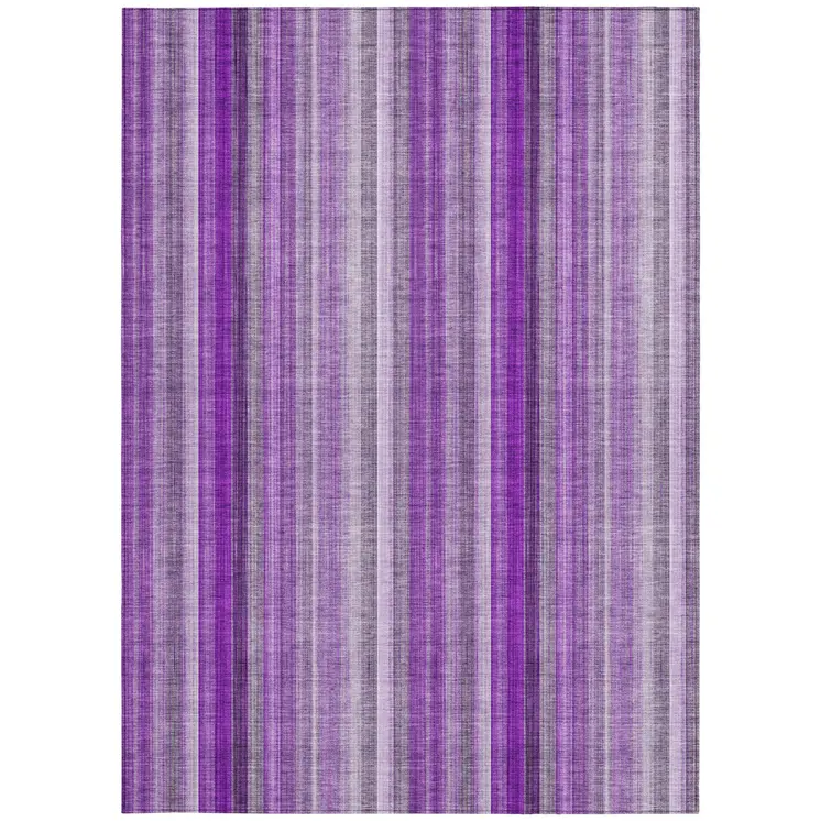 9' X 12' Purple Striped Washable Non Skid Indoor Outdoor Area Rug