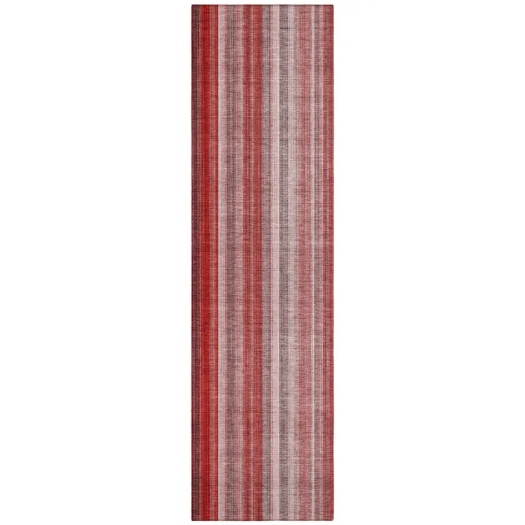 8' Runner Gray Pink and Red Striped Washable Non Skid Indoor Outdoor Runner Rug