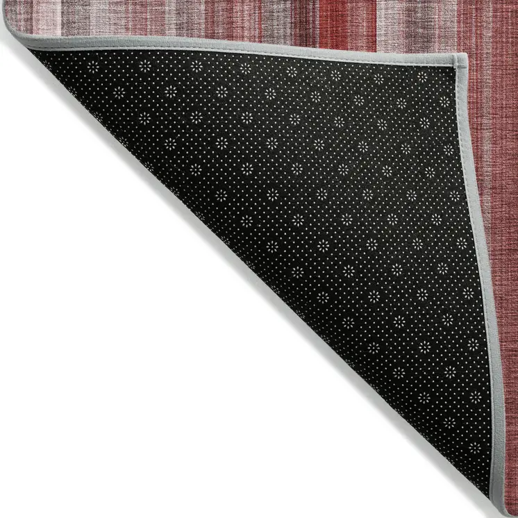 8' Runner Gray Pink and Red Striped Washable Non Skid Indoor Outdoor Runner Rug
