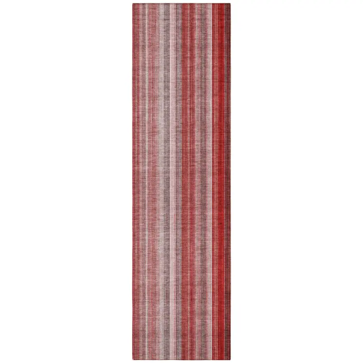 8' Runner Gray Pink and Red Striped Washable Non Skid Indoor Outdoor Runner Rug