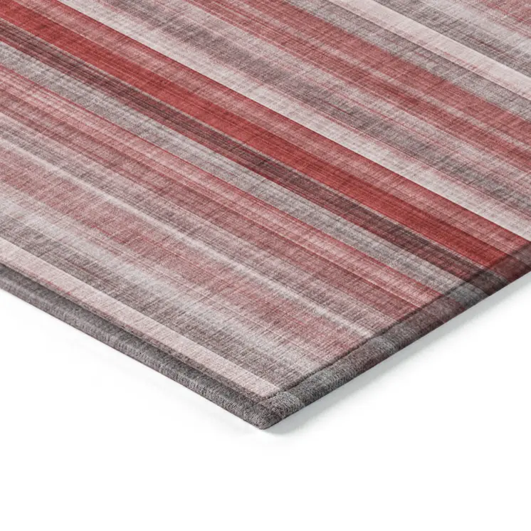 8' X 10' Gray Pink and Red Striped Washable Non Skid Indoor Outdoor Area Rug