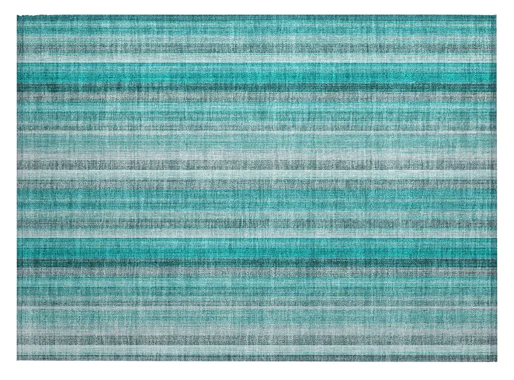 2' X 3' Teal and Gray Striped Washable Non Skid Indoor Outdoor Area Rug