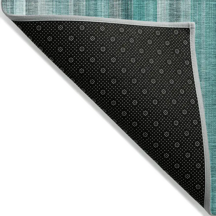 10' X 14' Teal and Gray Striped Washable Non Skid Indoor Outdoor Area Rug