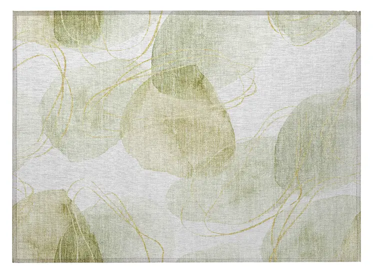 2' X 3' Green and Ivory Abstract Washable Non Skid Indoor Outdoor Area Rug