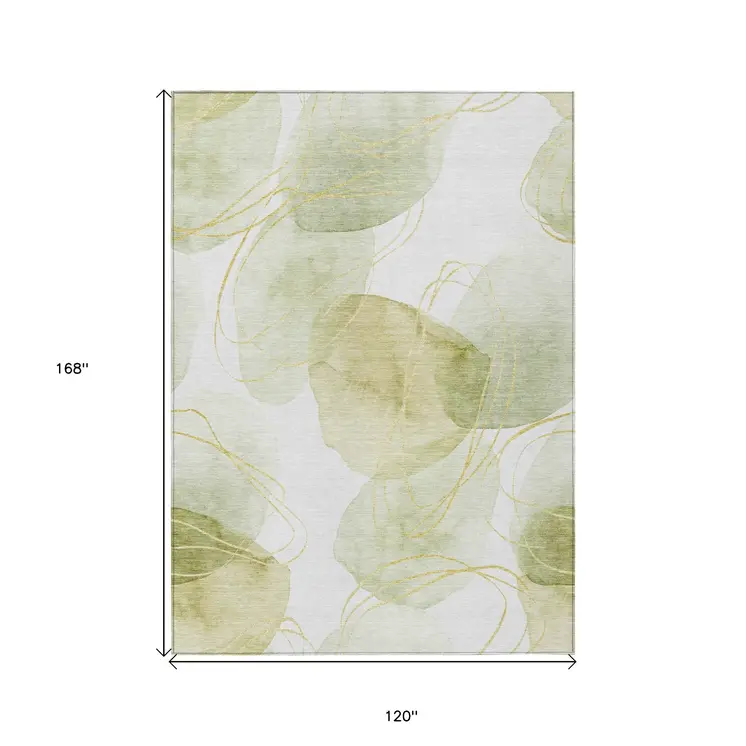 10' X 14' Green And Ivory Abstract Washable Indoor Outdoor Area Rug