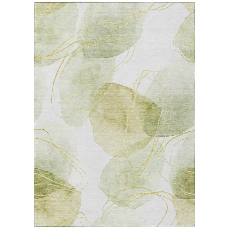 10' X 14' Green And Ivory Abstract Washable Indoor Outdoor Area Rug