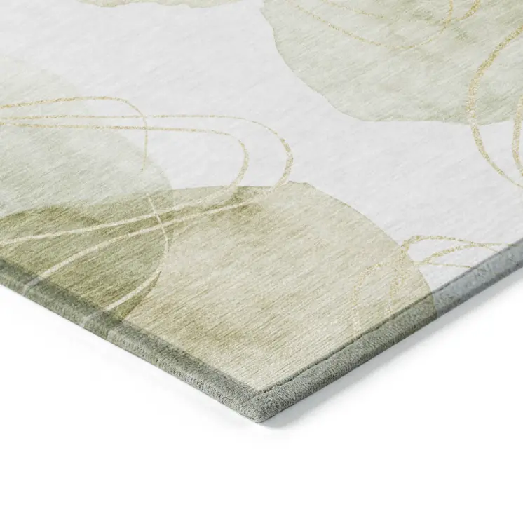 10' X 14' Green And Ivory Abstract Washable Indoor Outdoor Area Rug