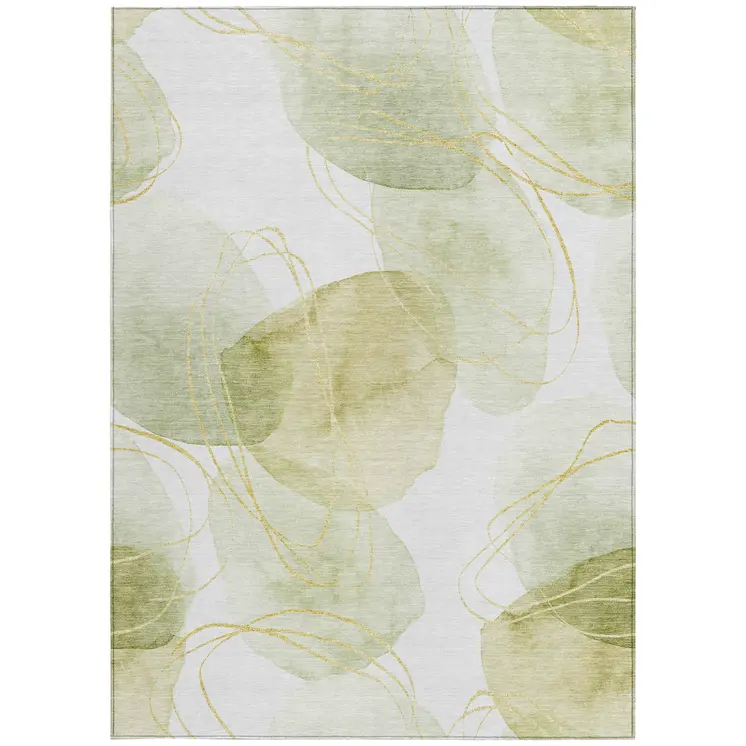 10' X 14' Green And Ivory Abstract Washable Indoor Outdoor Area Rug