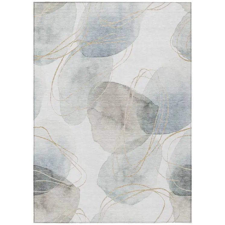 10' X 14' Ivory Blue And Gray Abstract Washable Indoor Outdoor Area Rug