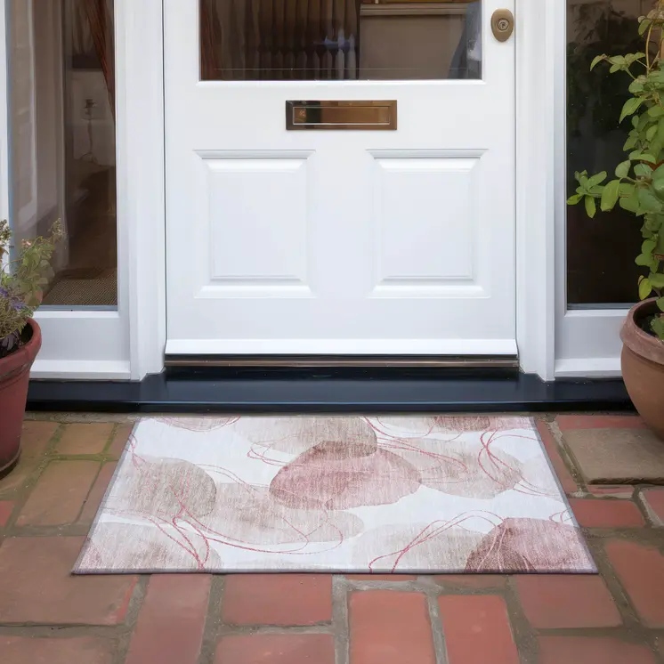 2' X 3' Merlot and Ivory Abstract Washable Non Skid Indoor Outdoor Area Rug
