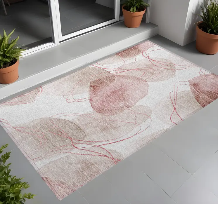 2' X 3' Merlot and Ivory Abstract Washable Non Skid Indoor Outdoor Area Rug