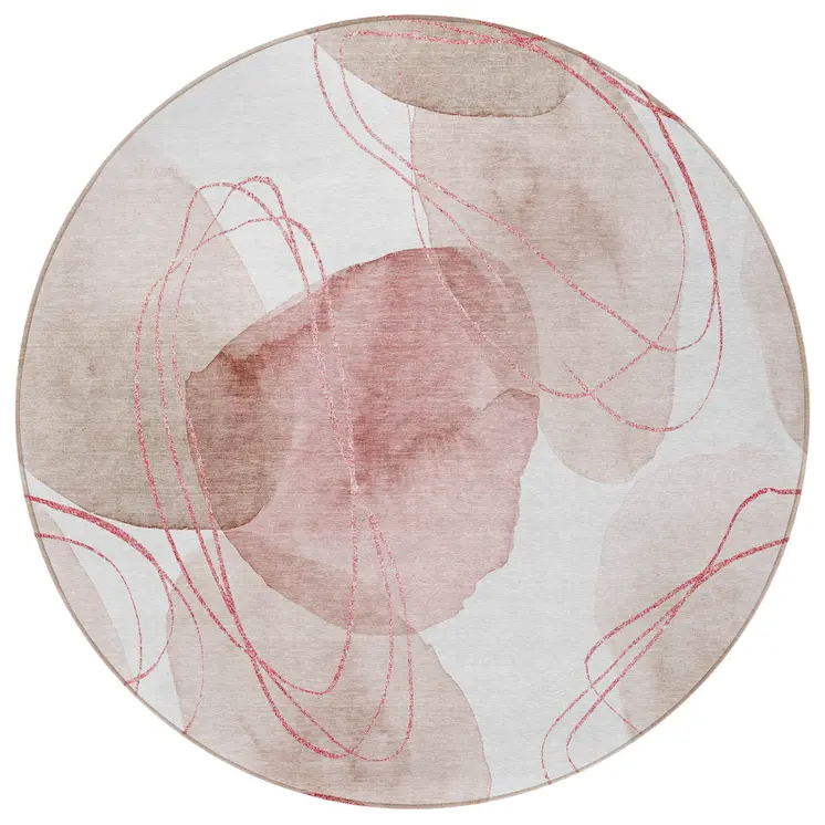 8' Round Merlot and Ivory Round Abstract Washable Non Skid Indoor Outdoor Area Rug