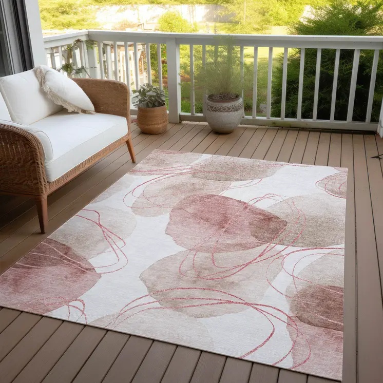 8' X 10' Merlot and Ivory Abstract Washable Non Skid Indoor Outdoor Area Rug