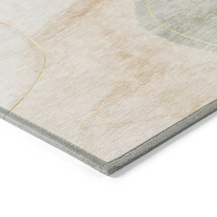2' X 3' Beige and Green Abstract Washable Non Skid Indoor Outdoor Area Rug