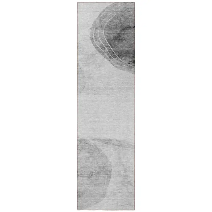 8' Runner Gray and Light Gray Abstract Washable Non Skid Indoor Outdoor Runner Rug
