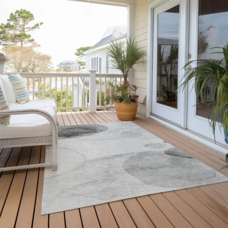 8' X 10' Gray and Light Gray Abstract Washable Non Skid Indoor Outdoor Area Rug