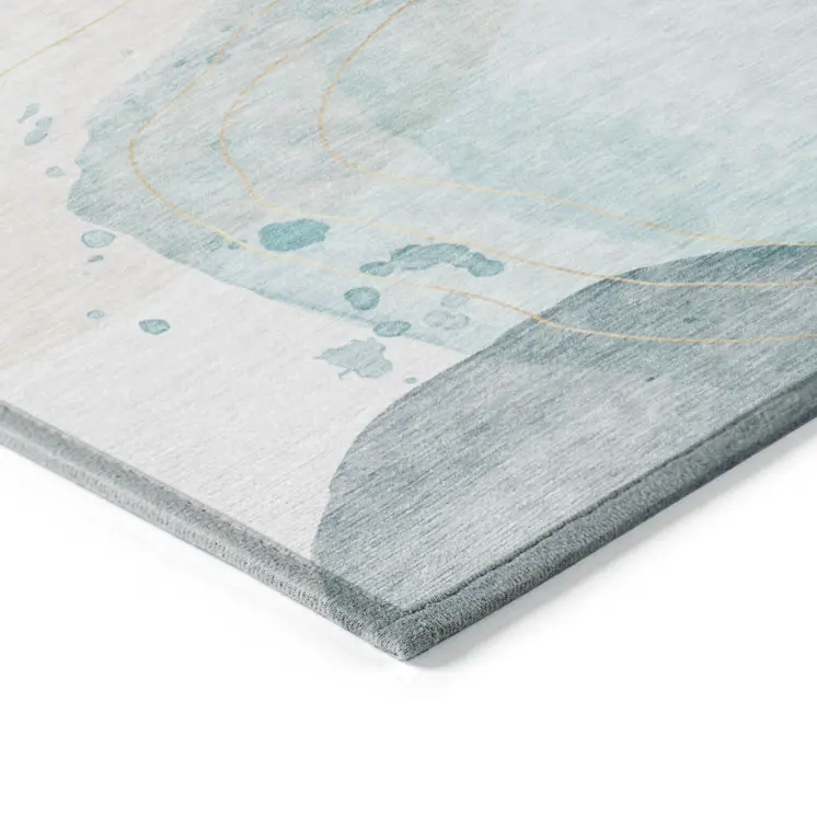 2' X 3' Beige and Blue Abstract Washable Non Skid Indoor Outdoor Area Rug