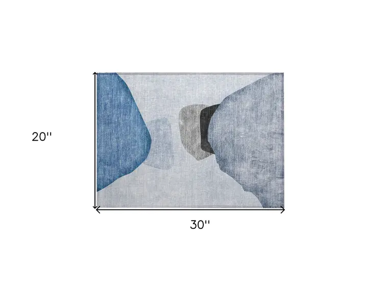 2' X 3' Blue Gray and Black Abstract Washable Non Skid Indoor Outdoor Area Rug